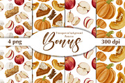 Watercolor clipart Autumn. Patterns, a Food Illustration by Marge Art (Thumbnail 3 of 3)