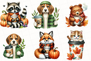 Fall Coffee Animals Clipart, an Illustration by OK Design (Thumbnail 2 of 5)