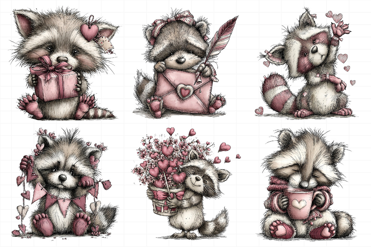 Valentine's Whimsical Raccoon Clipar, an Illustration by Daily.Designs (Photo 6 of 8)