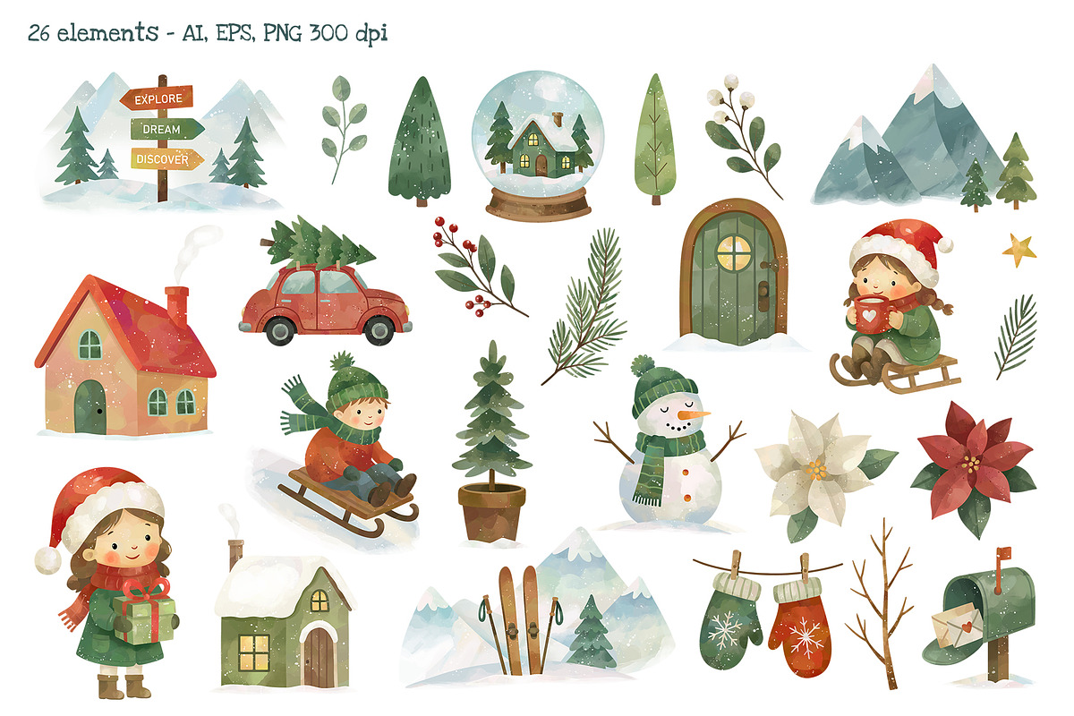 Christmas Watercolor Winter Clipart, a Seasonal Illustration by Hanna's ArtLab (Photo 2 of 6)