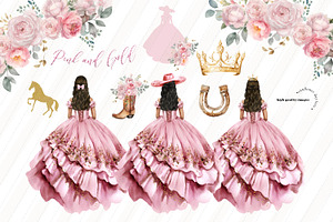 Pink Charro Dresses Boots Clipart