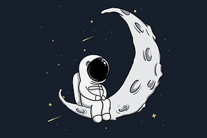 Cute Astronaut Sits On Crescent Moon