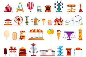 Funfair icons set cartoon vector, an Illustration by Ylivdesign