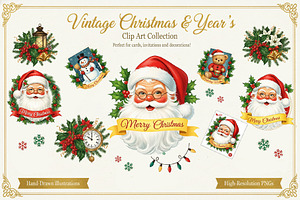 Vintage Christmas ClipArt Collection, an Illustration by SavinV