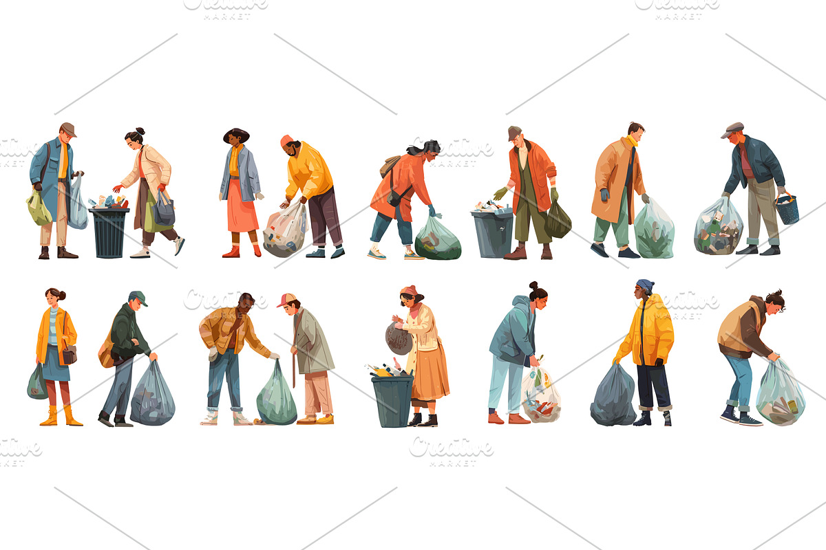 People collect garbage. Cartoon man, a Person Illustration by Stock-Smart-Start