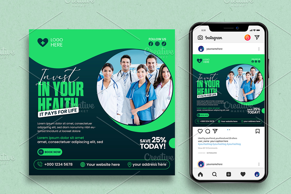 Healthcare social media template, a Social Media Template by vectorlnk (Photo 2 of 4)