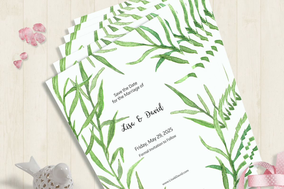 Green Leafy Watercolor Wedding Suite, an Invitation Template by Love Design (Photo 3 of 12)