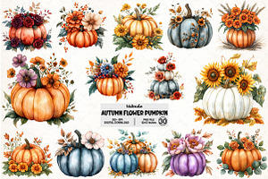 Watercolor Autumn Flower Pumpkin PNG, an Illustration by Pixels.Craft