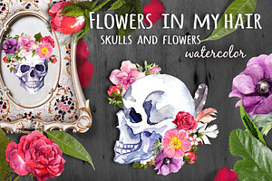 Skulls&flowers. Watercolor
