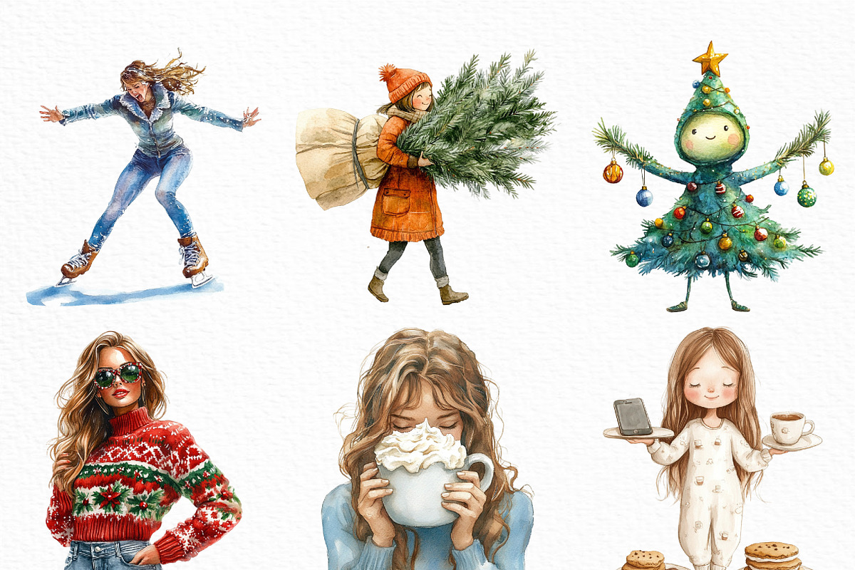 Christmas Funny Skinny Girl Clipart, an Illustration by Craft Nest (Photo 4 of 6)