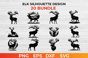Elk Silhouette Design bundle, an Animal Illustration by bossdesigner
