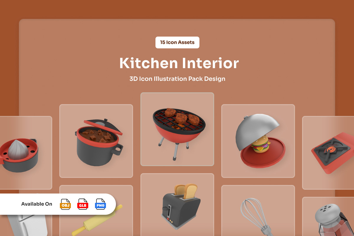 Modern Kitchen 3D Interior Icons, a Work Illustration by twinstd (Photo 1 of 6)