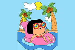 Blue Flat Summer Full Illustration, a Seasonal Illustration by graphicook