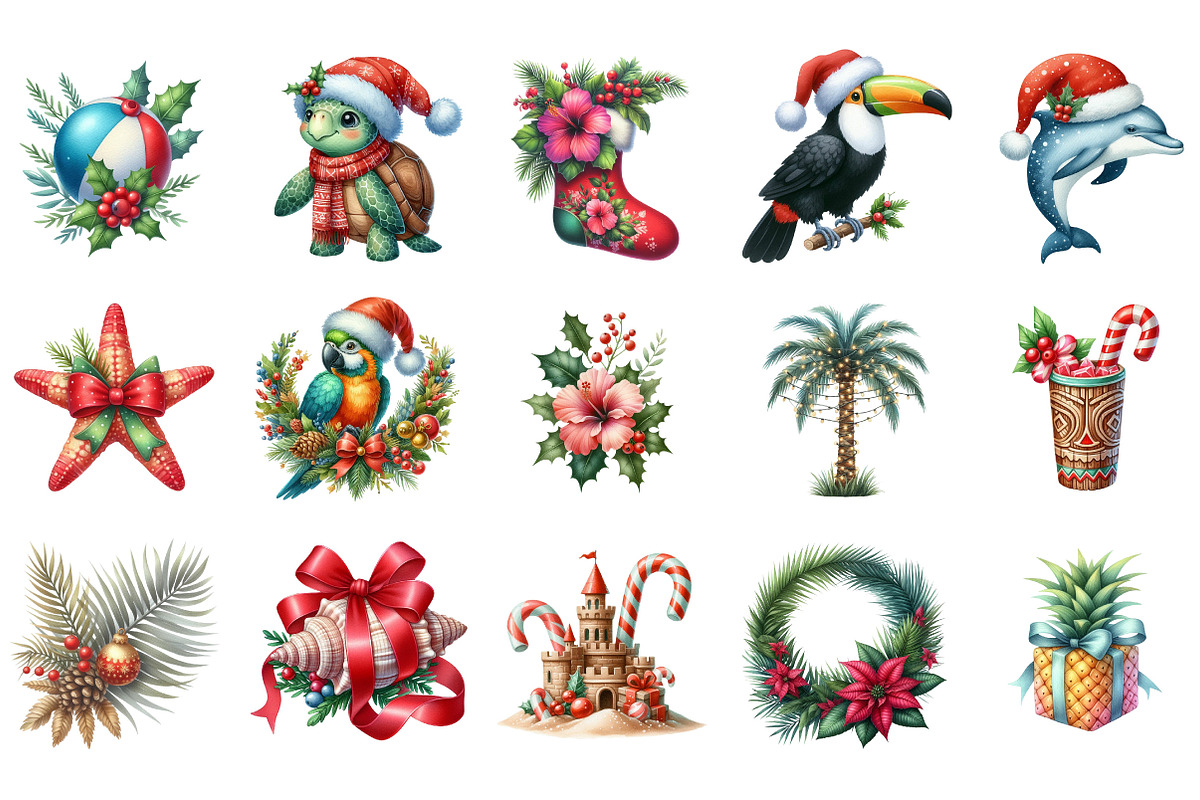 Tropical Aloha Christmas Clipart, an Illustration by Designking (Photo 2 of 5)