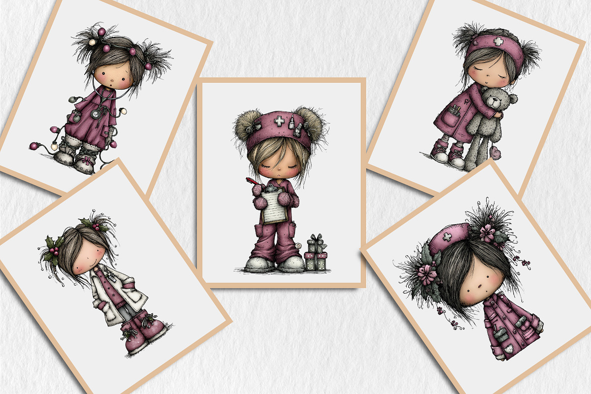 Whimsical Christmas Nurse Girls Clip, a Seasonal Illustration by Rose Art (Photo 6 of 6)