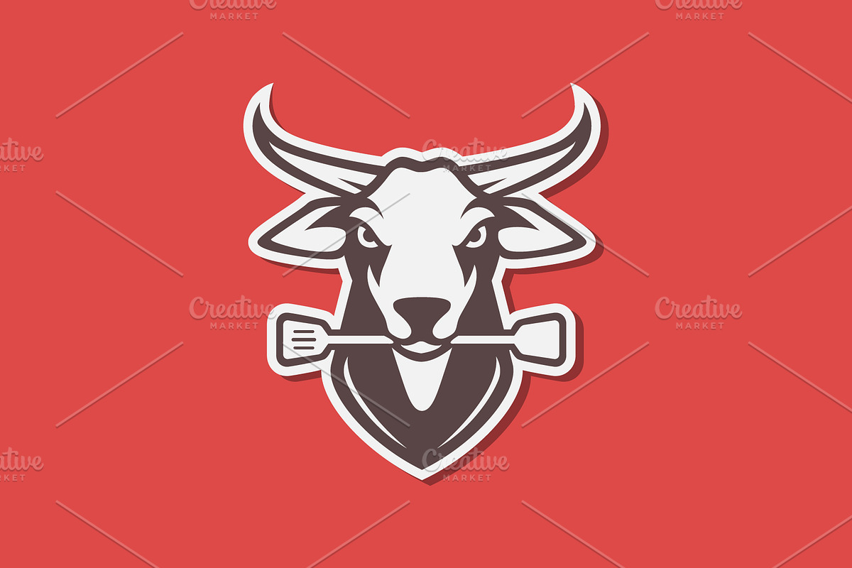cow head livestock meat spatula logo, a Branding & Logo Template by devastd