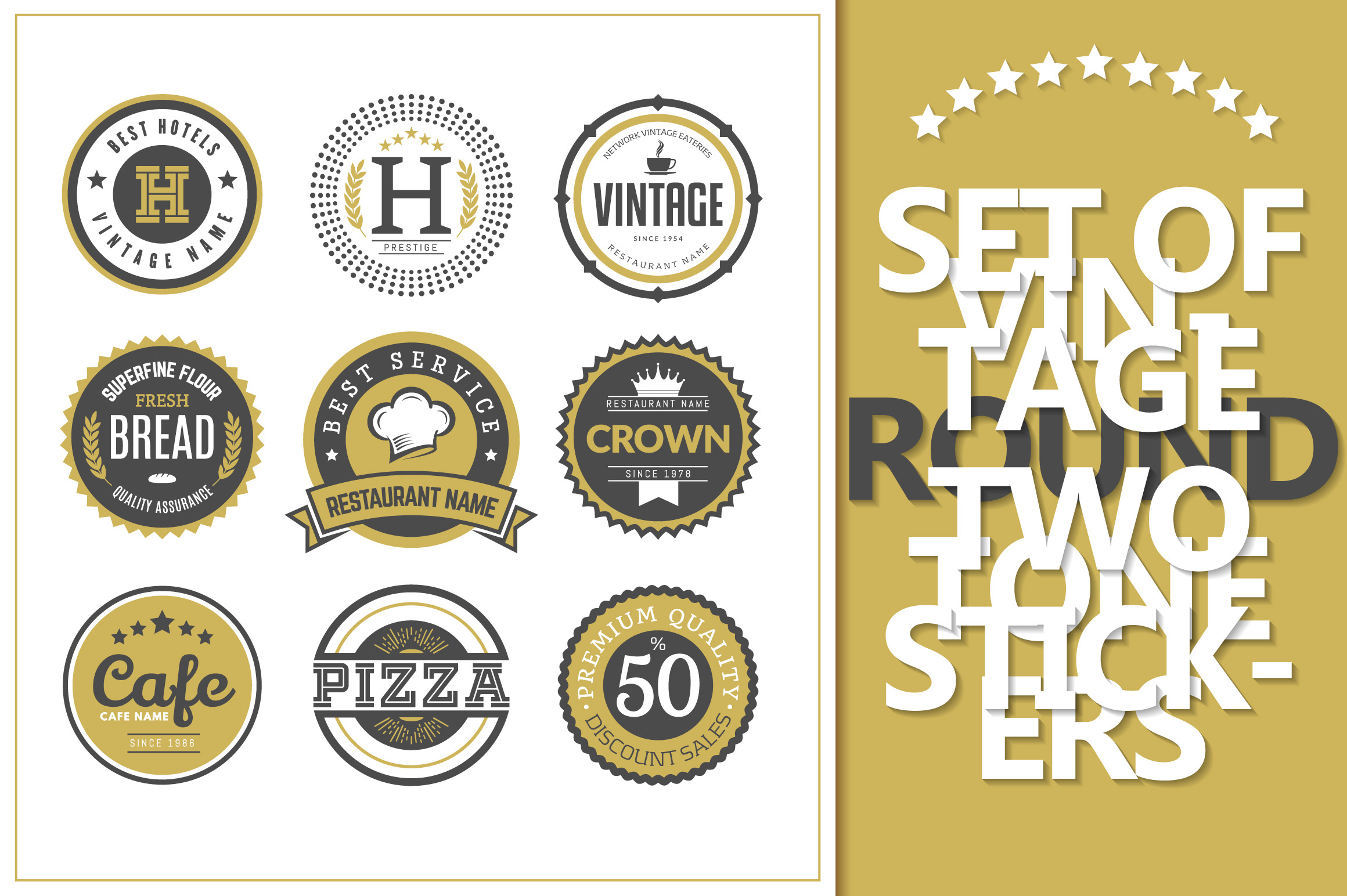 Set of vintage round stickers., an Object Graphic by Vetka