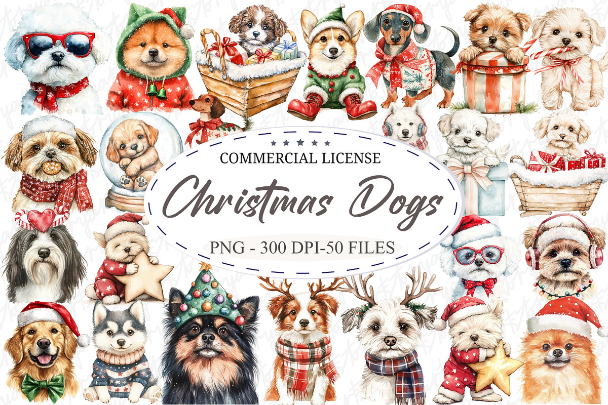 Whimsical Christmas Fluffy Dogs Clip, an Illustration by designcity5 (Photo 1 of 5)