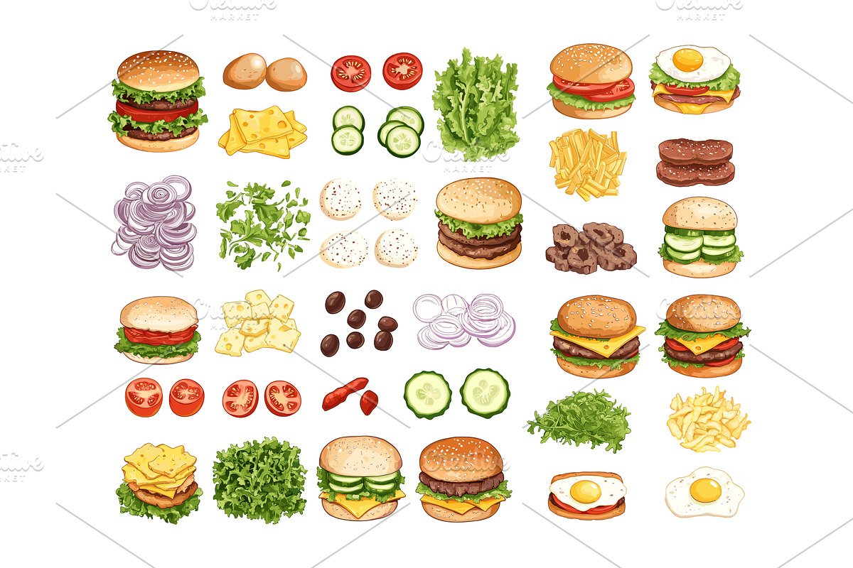 Sandwich hamburger constructor, a Food Illustration by Valerie Bodnar
