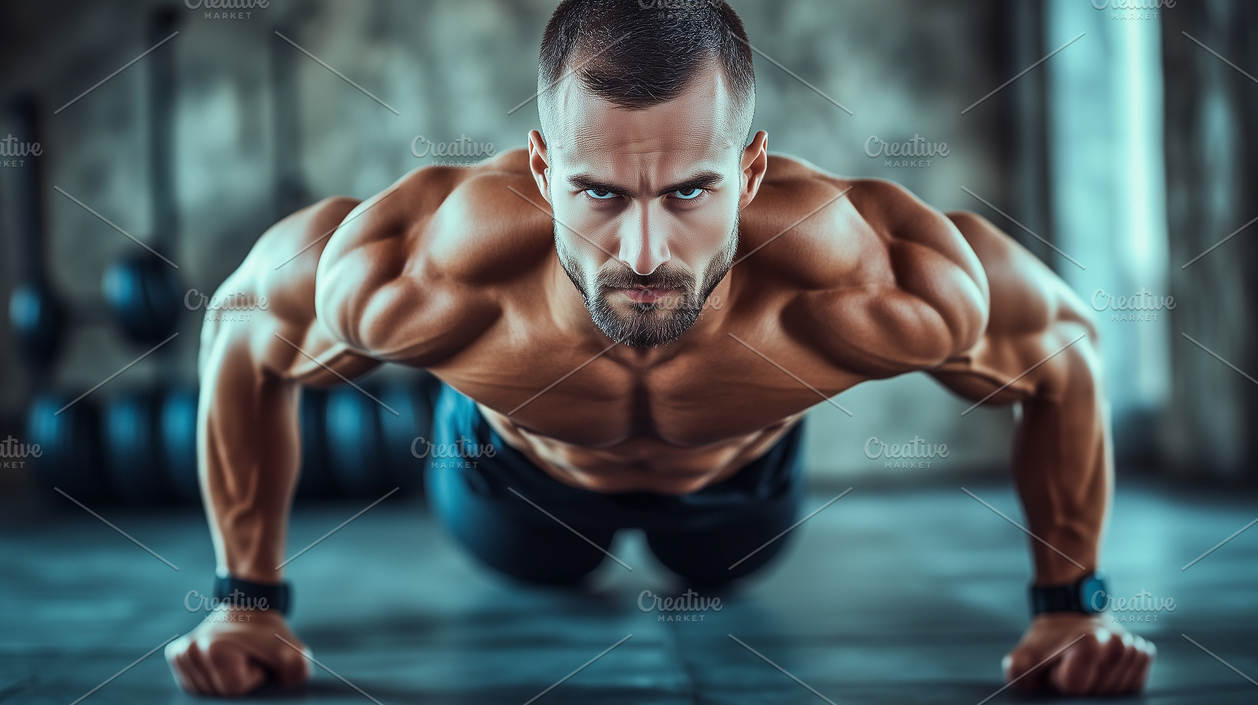 Muscular man doing plank exercise, a Sports & Recreation Photo by MistyDay