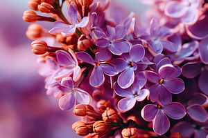 Blossoming lilac flowers create a vibrant background in soft warm light, a Nature Photo by AlyaAnd