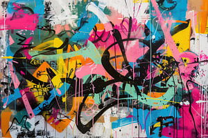 A Vibrant Abstract Graffiti Artwork Featuring A Chaotic Mix Of Colors Including