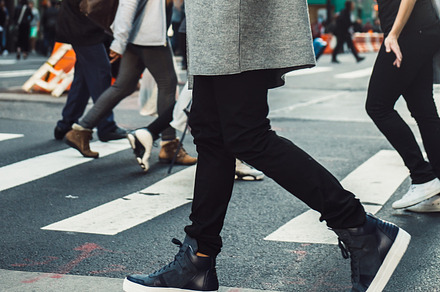 Man walking on crosswalk, a Person Photo by New York Art Store