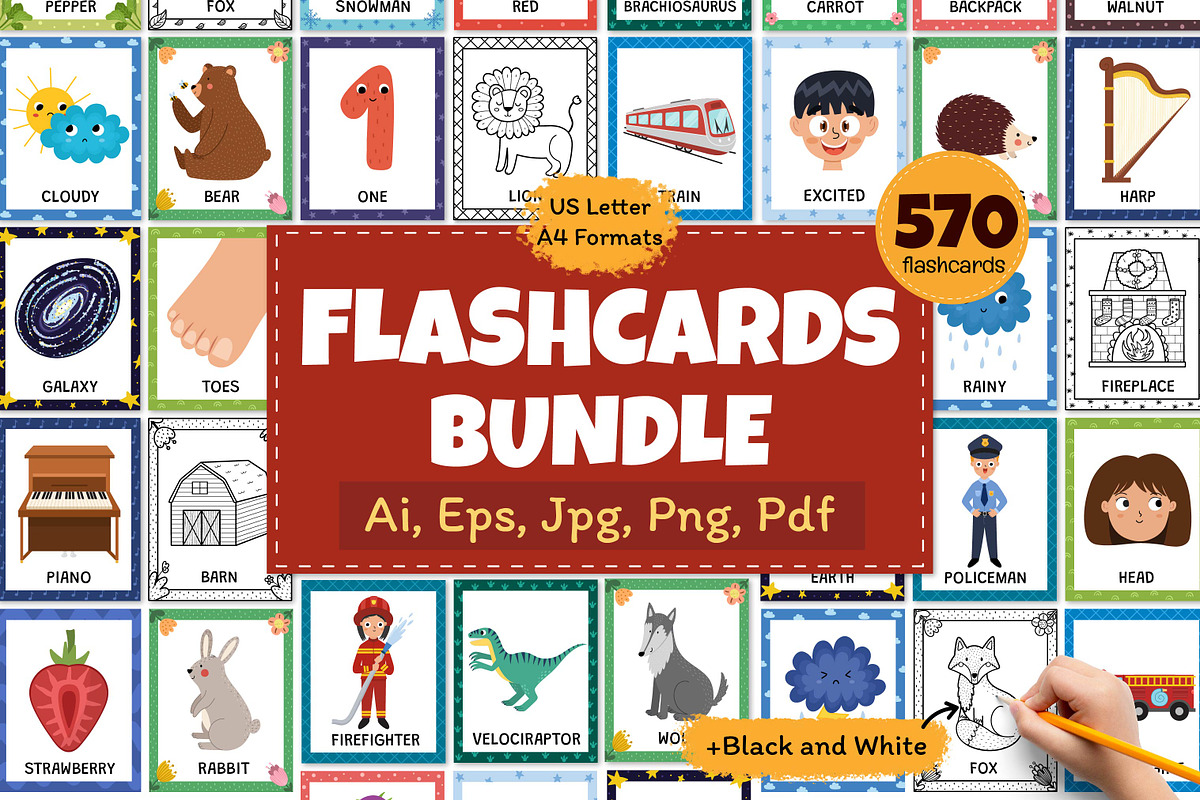 Flashcards for Kids Bundle: 570 in 1, an Education Illustration by Gulnara Sabirova (Photo 1 of 48)