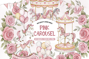 Pink Pastel Carousel Clipart Set, an Illustration by TatiMockup