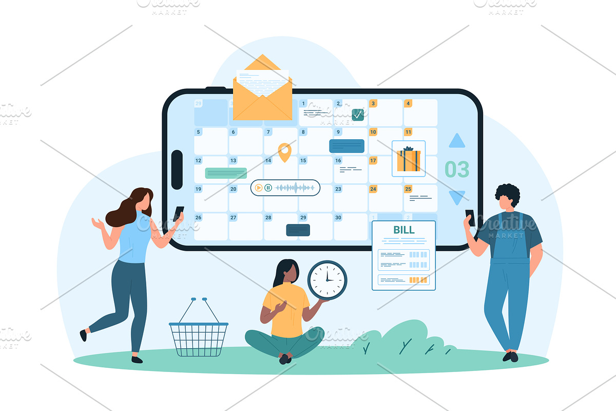Business tasks management calendar, a Person Illustration by Flashvector