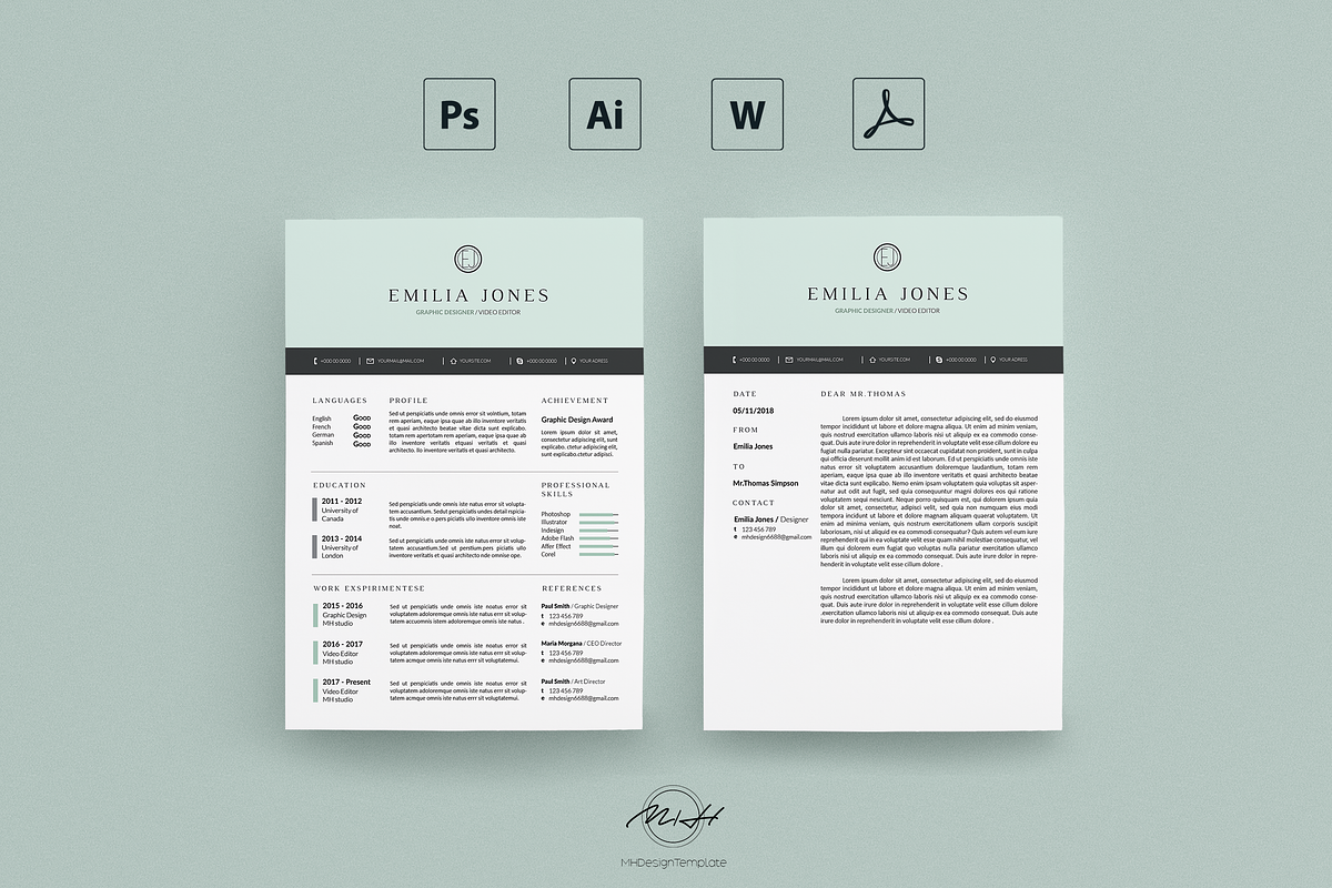 Pastel Blue Resume / Card Template, a Resume Template by MH Design Template (Photo 2 of 4)