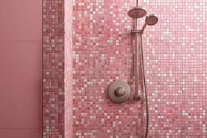 Modern shower with pink tile design, a Photo by Beautiful things