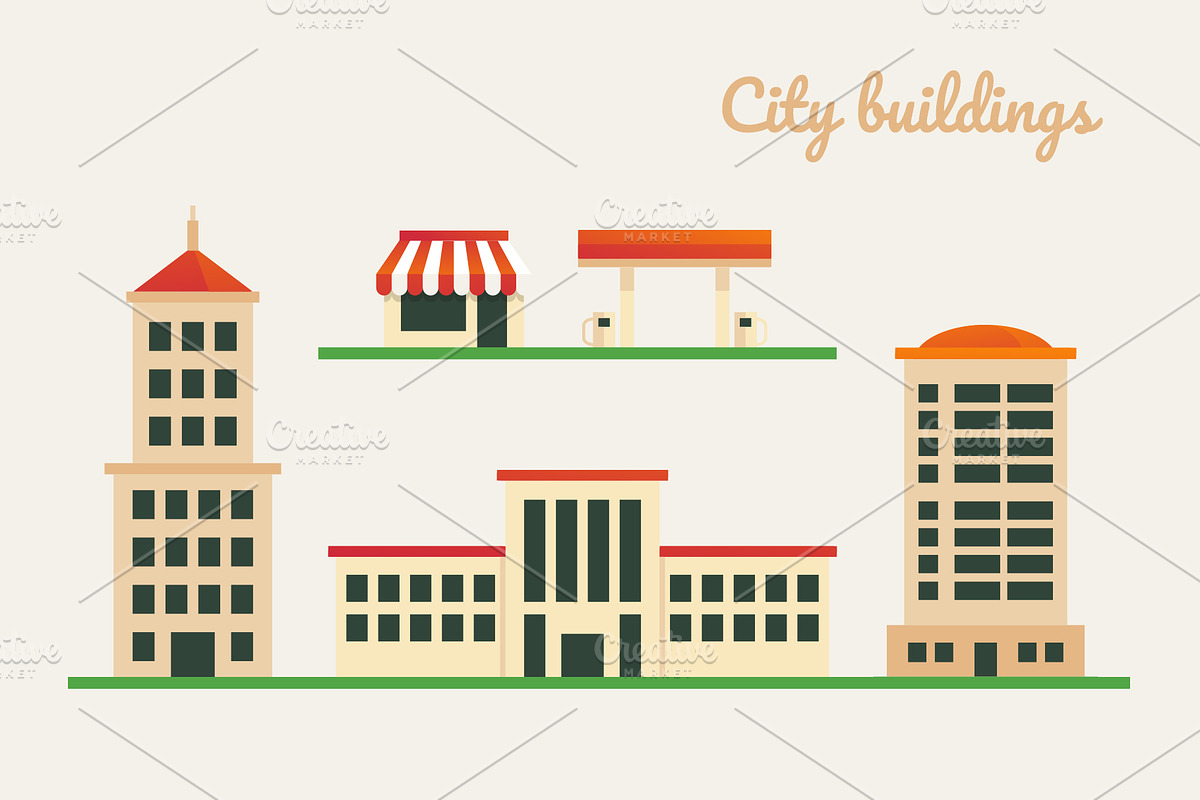 Flat Design City Buildings Icons Set preview 8