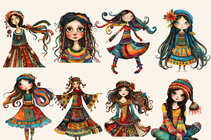 WHIMSICAL FOLK GIRL CLIPART PACK