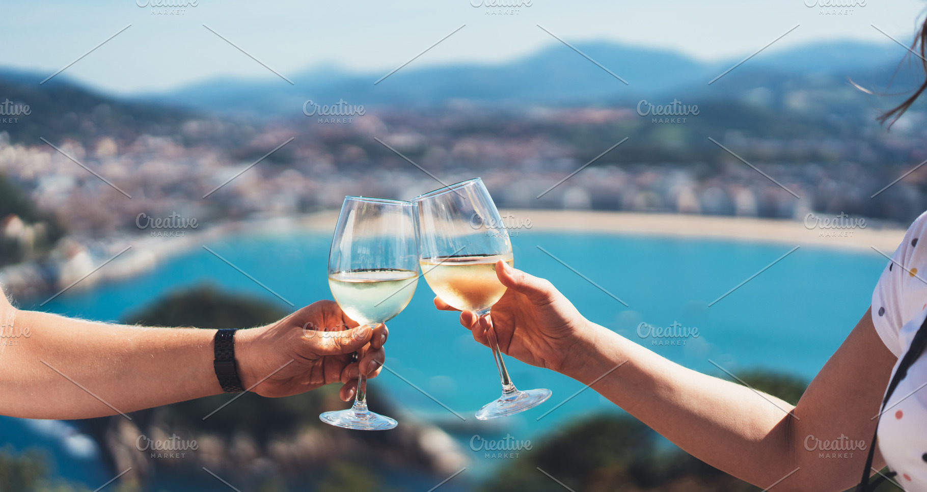 Two groceries with white wine featuring wine, drink, and glass, a Food & Drink Photo by A_B_C