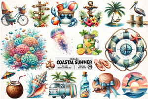 Coastal Summer Sublimation Clipart, an Illustration by Pixels.Craft