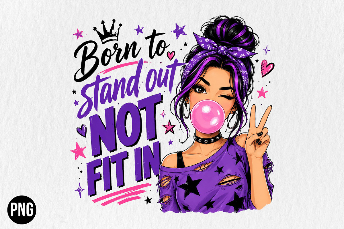 Born to Stand out PNG Goth Glam Girl, a Seasonal Illustration by CraftArtStudio (Photo 1 of 4)