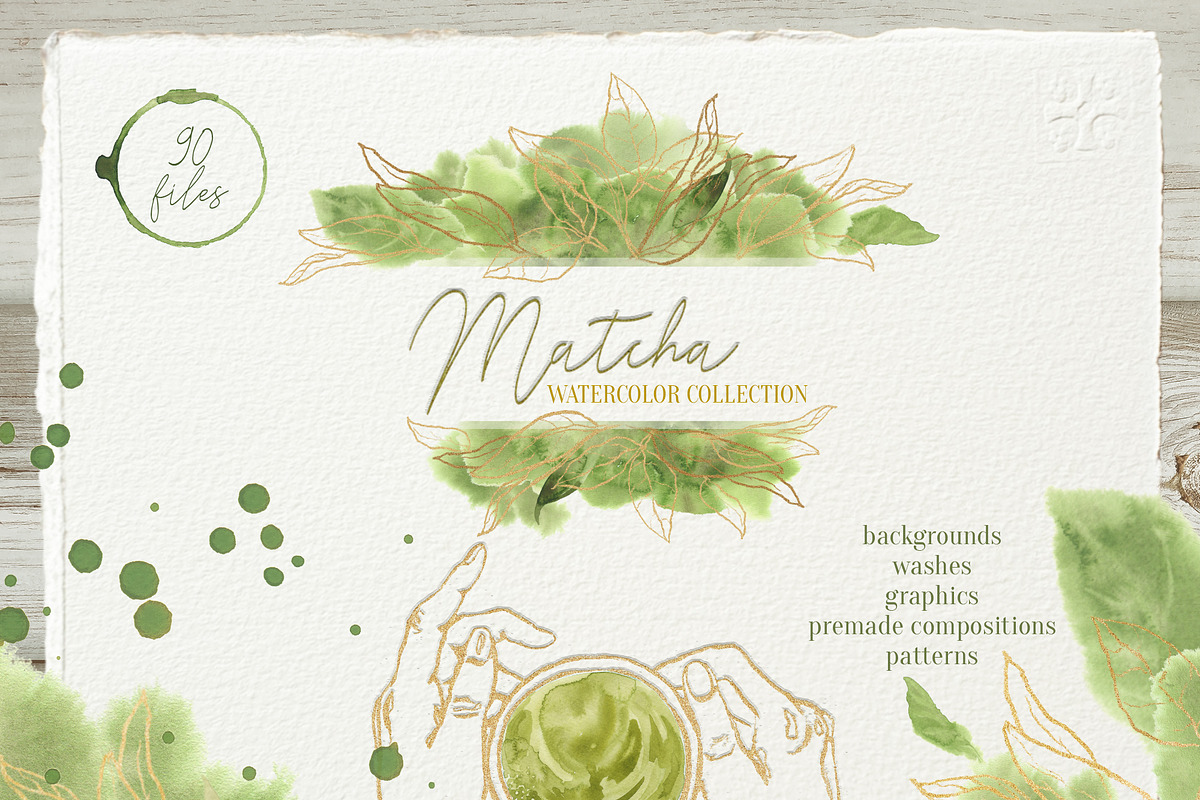 Matcha Green And Golden Watercolor, a Food Illustration by Cat In Colour (Photo 1 of 7)