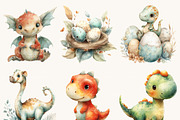 Watercolor Cute Dino Clipart, an Animal Illustration by Design Scotch (Thumbnail 5 of 9)