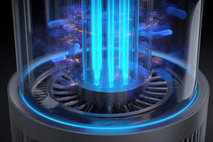 Futuristic Air Purifier Blue Light T, a Photo by Pixeness Studio