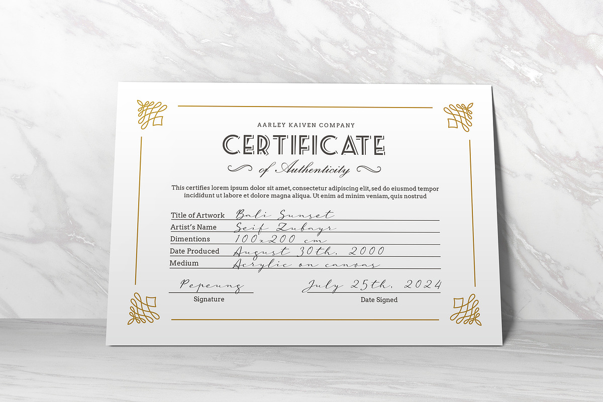 Certificate of Authenticity, a Stationery Template by Aarley Kaiven