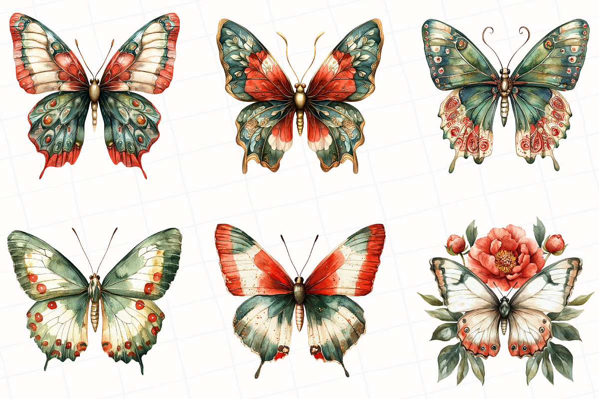 Christmas Butterfly Clipart, an Illustration by OK Design (Photo 5 of 5)