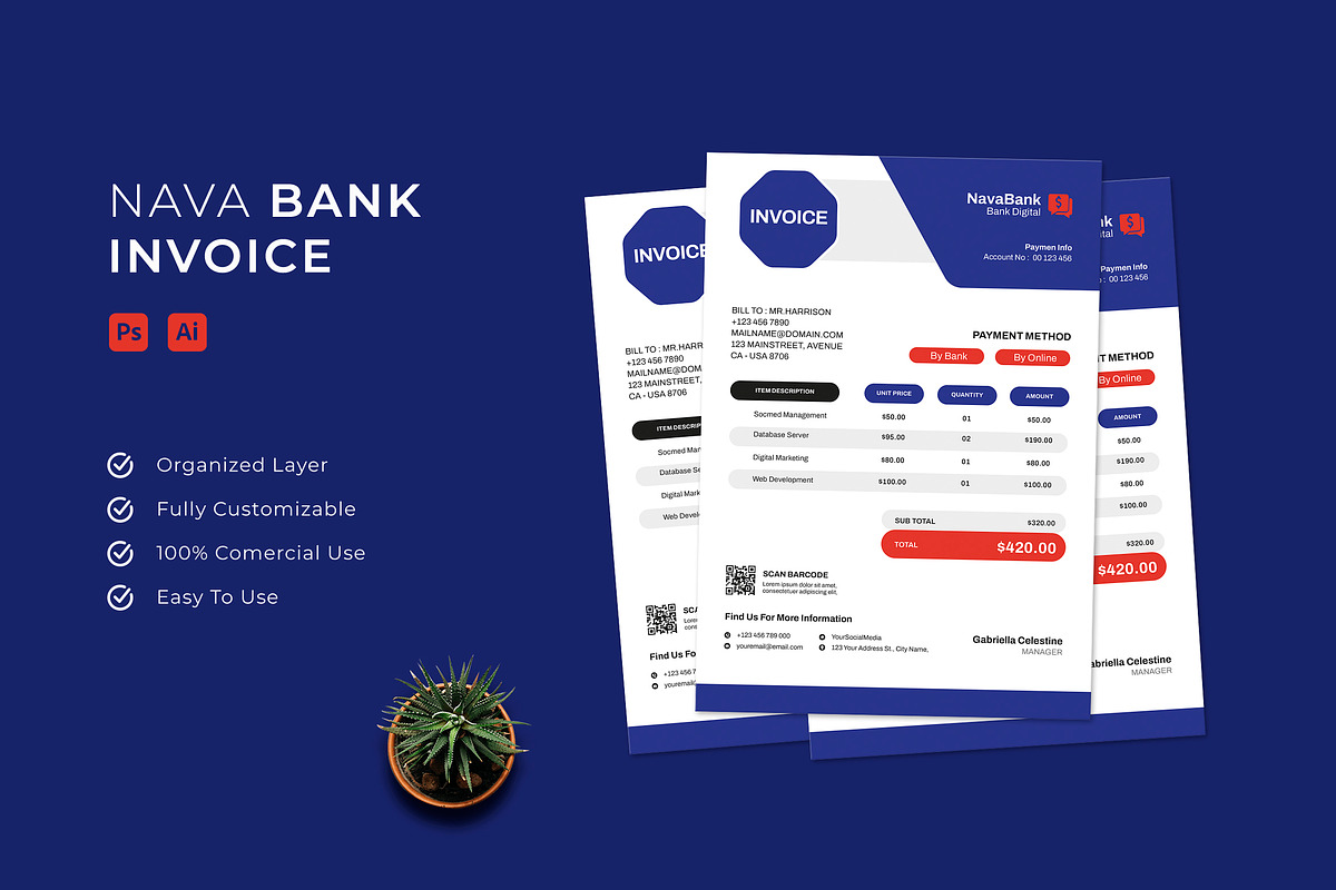 Nava Bank - Invoice, a Print Template by Esensifiksi.studio