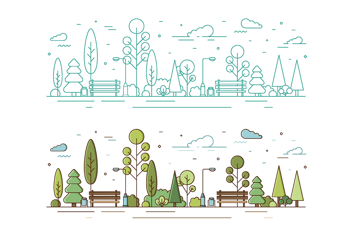 City park line art, a Decorative Illustration by Good Studio (Photo 1 of 5)