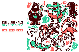 Set of cute animal elements