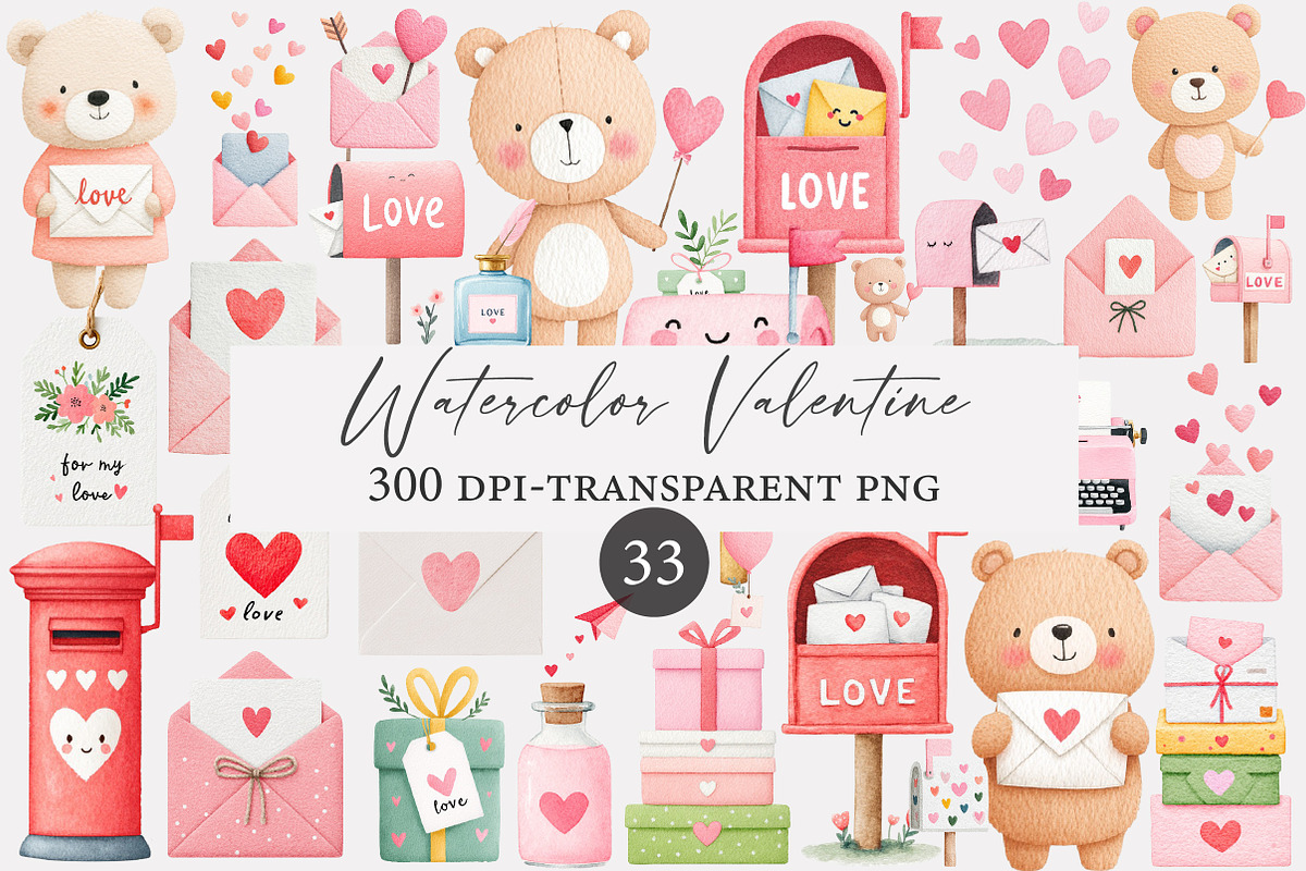 Watercolor Valentine  Clipart, an Illustration by Designworld (Photo 1 of 4)