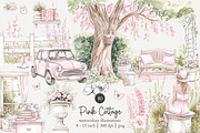 80 pink cottage clip art, a Seasonal Illustration by Poppy Lane Studio (Thumbnail 1 of 8)