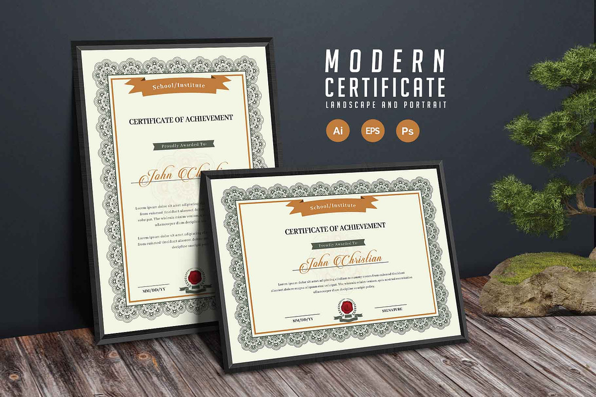 159. Modern Certificate Template, a Stationery Template by CreativeRezwan (Photo 1 of 3)
