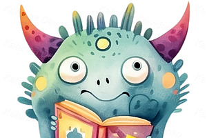 Cartoon Monsters With Books Stickers