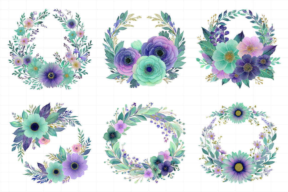 Watercolor Floral Wreaths Clipart Se, an Illustration by Daily.Designs (Photo 5 of 8)